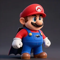 super mario as batman, highly detailed, extremely high quality, hd, 4 k, 8 k, professional photographer, 4 0 mp, lifelike, top - rated, award winning, realistic, detailed lighting, detailed shadows, sharp, no blur, edited, corrected, trending