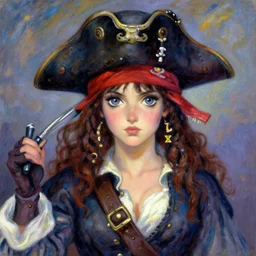 a portrait of a female pirate, anime in impressionist style, trending artwork, 4 k, anime painter studio, by claude monet