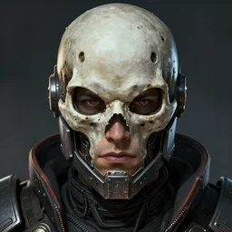 the doomslayer as a realistic scifi cyberpunk knight, closeup portrait art by donato giancola and greg rutkowski, realistic face, digital art, trending on artstation, skull shaped helmet, symmetry!!!