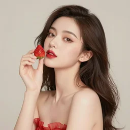 the portrait of an absurdly beautiful, graceful, elegant, sophisticated, fashionable young woman made of strawberries and green petals looking up, an ultrafine hyperdetailed illustration by kim jung gi, irakli nadar, intricate linework, bright colors, octopath traveler, final fantasy, unreal engine 5 highly rendered, global illumination, radiant light, detailed and intricate environment