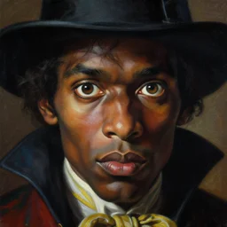 baroque neoclassicist close - up portrait of a dark and colorful magician gazing intensely with big eyes. highly detailed science fiction painting by norman rockwell, frank frazetta, and syd mead. rich colors, high contrast, gloomy atmosphere. trending on artstation and behance.