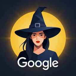 icon of a witch, corporate art, corporate memphis, geometric, flat colors, clean, used by google