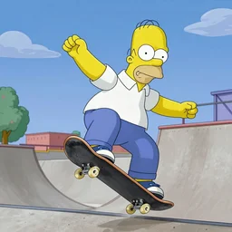homer simpson skateboarding in a ramp