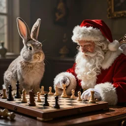santa playing chess with the easter bunny