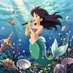 the little mermaid sings in the colorful ocean, kamakura scenery, good body and perspective, pearls and shells, fantasy art by ferdinand knab, makoto shinkai and ilya kuvshinov, rossdraws, tom bagshaw, alphonse mucha, trending onstudio ghibli, radiant light, highly detailed