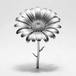 silver daisy, professional studio photo, full body, isolated on a pure white background, centered, entire subject in frame, sharp focus, soft studio lighting
