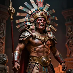 Ares the greek god of war as an Aztec god, Mexican folklore, highly detailed, realistic, Aztec mythology, Greek mythology, brutal depiction, fear, otherworldy, hellish