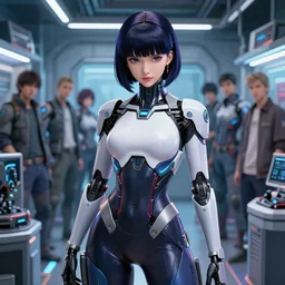 highly detailed portrait screenshot of gorgeous feminine cybertronic motoko kusanagi model pose in cybertronics shop. stephen bliss, 8 k, fantasy artstation by greg rutkowski, loish, rhads, ferdinand knab, makoto shinkai and lois van baarle, ilya kuvshinov, rossdraws, tom bagshaw, radiant luminance.