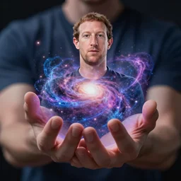 mark zuckerberg squeezes the power of galactic clusters with his hands to collect the energy of the cosmos and create a metaverse, nebulae, galaxies, figure e, soft light, realism, maximum detail, high quality, good style study, depth of field, focus,