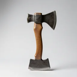 antique axe, studio product photography, isolated on a pure white background, centered, entire object in frame, sharp focus, soft studio lighting