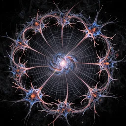 fractal spiderweb helices crossed with spiral galaxy cosmic web neurons with infinite depth and detail, high quality photorealistic art