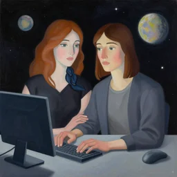 a painting of a man and a woman in space, a computer rendering by James Jean, featured on behance, feminist art, photoillustration, surrealist, behance hd