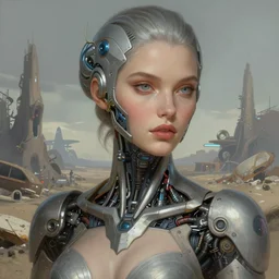 ultra realistic style illustration, beautiful alluring nasa cyborg in an apocalyptic wasteland, gorgeous face, cyberpunk, sci - fi, fantasy, intricate, elegant, highly detailed, digital painting, artstation, concept art, smooth, sharp focus, illustration, art by mansik yang and rashed alakroka and simon stalenhag and wlop