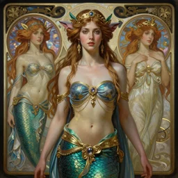 portrait of a beautiful girl hybrid atlantean goddess, alien warrior regal, realistic, refined, detailed, digital art, michael cheval, esao andrews, alphonse mucha, mermaid, walt disney ( 1 9 3 7 ), francois boucher, oil painting, highly detailed, cinematic lighting, unreal engine, 8 k, hd