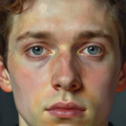 A beautiful close-up of a man with three eyes, digital art by Edward Hopper, vibrant color scheme, highly detailed, in the style of romanticism, fine Art, high detail, great lighting, 8k resolution, masterpiece, concept art, illustration, clear eyes, soft lighting, soft details, painting oil on canvas, octane render, HDR, trending on artstation, 4k, 8k, HD