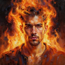 A highly detailed 4k abstract painting of man on fire portrait. ArtStation, CGSociety, Unreal Engine