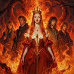 portrait of a princess, painting by brian froud, john bauer, michael wellen, john stephens, ilya kuvshinov, in fiery hell dimension, demonic, flames, tone mapping, trending on artstation