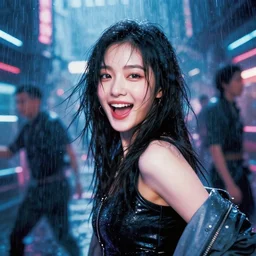 unbelievably beautiful, perfect, dynamic, epic, cinematic 8 k hd movie shot of semi - close - up chinese beautiful cute young c - pop idols actress girl, expressing joy and posing in cyberpunk futuristic scifi location similar to bladerunner and rainy atmosphere. by a chinese movie director. motion, vfx, inspirational arthouse, high budget, hollywood style, at behance, at netflix, with instagram filters, photoshop, adobe lightroom, adobe after effects, taken with polaroid kodak portra