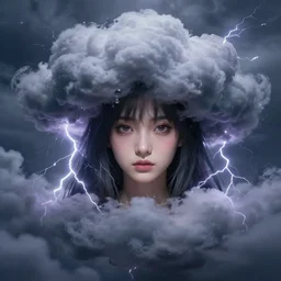 character concept art of an anime thunderstormy cloud goddess of lightning | | cute - fine - face, pretty face, realistic shaded perfect face, fine details by stanley artgerm lau, wlop, rossdraws, james jean, andrei riabovitchev, marc simonetti, and sakimichan, trending on artstation