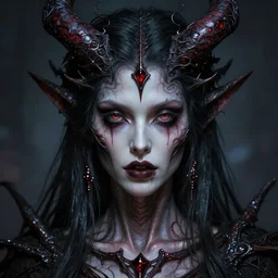 demonic lilith goddess, hyper realistic face, horror, fantasy art, in the style of greg rutkowski, intricate, hyper detailed