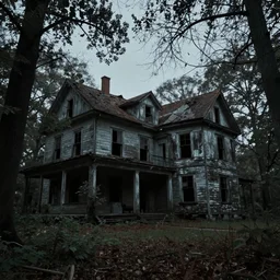 abandoned mansion in the woods, dark, moody, gloomy, by Gregory Crewdson and James Gurney