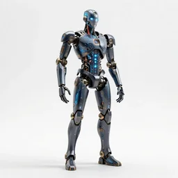 towering android with glowing circuits, studio photography, full body, standing, isolated on a pure white background, centered, whole figure in frame, sharp focus, studio lighting