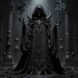 grim reaper in a black cloak, black magic smoke, kodachrome, 2 d, ray tracing global illumination, insanely detailed and intricate, hypermaximalist, elegant, ornate, hyper realistic, super detailed, by wangechi mutu