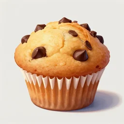 a delicious chocolate chip muffin, digital art, trending on artstation