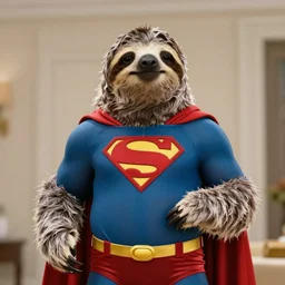 movie still of a sloth as superman in superman