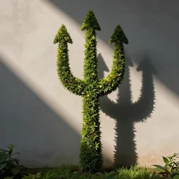 a topiary cut into the shape of an impossible trident