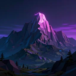 a mountain with a neon light in the background, a low poly render by mor than, unsplash, generative art, synthwave, retrowave, outrun