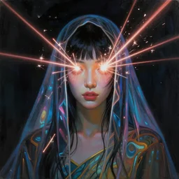 awe-inspiring award-winning concept art face portrait painting of attractive Ashley Liao in neon shrouds as the goddess of lasers, sparks, by Julie Bell, Jean Delville, Virgil Finlay, Alphonse Mucha, Ayami Kojima, Amano, Charlie Bowater, Karol Bak, Greg Hildebrandt, Jean Delville, Frank Frazetta, Peter Kemp, and Pierre Puvis de Chavannesa, cyberpunk, extremely moody lighting, glowing light and shadow, atmospheric, shadowy, cinematic, 8K,