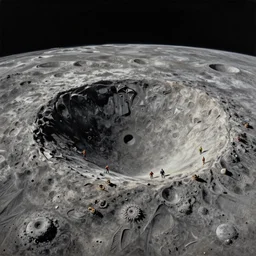 an oil painting of an aerial view of a crater on the moon and the horizon, ultra realistic, true life, 8 k, masterpiece, cinematic, by leonid afremov, slim aarons, frank frazetta, greg rutkowski, christian macnevin, beeple, wlop, krenz cushart, epic character art, volumetric lighting