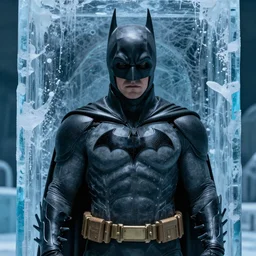 batman frozen in carbonite, realistic, movie poster, 85mm