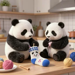 panda knitting socks in the kitchen by greg rutkowski and thomas kinkade, trending on artstation, 3 d render octane