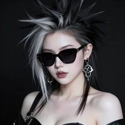 realistic high key portrait rendering of a beautiful curvy pale alabaster goth girl with asymmetrical punk rock hair and badass euro design sunglasses. mole on cheek. half portrait by stanley artgerm, dramatic lighting, by tohuvabohu, nagel, shin jeongho, nick silva and ilya kuvshinov, deviantart, detailed character design, 8 k resolution