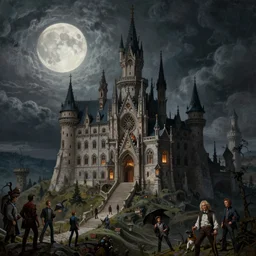 gothic intricate castle of dracula on a wavy hill, full moon, hyper realistic painting by chiara bautista karl kopinski kim jung giu and weta studio, and lucasfilm and jesper ejsing and norman rockwell greg rutkowski frank frazzeta