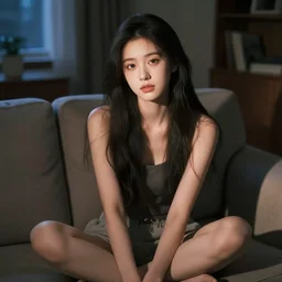 CCTV footage, A girl sitting on the sofa in living room at night