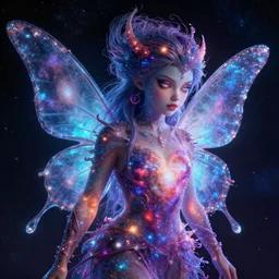 portrait of a magical fairy made of galaxies, highly detailed, realistic, octane render, comic book art, space travel, unreal engine, sharp focus, splashes of colors