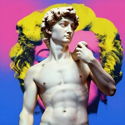 portrait of michelangelo david statue, art by andy warhol, pop art!! synthwave, vapourwave, realistic, retro, 4 k