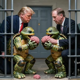 donald trump and mitch mcconnell as turtle man suffering in jail eating each other's brains divine comedy