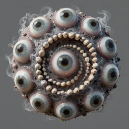 a spiral made of eyes, smoke  and teeths, 3d mandelbulb, by Zdzisław Beksiński, trending on ArtStation