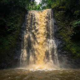 waterfall of gold in a remote jungle, liquid metal