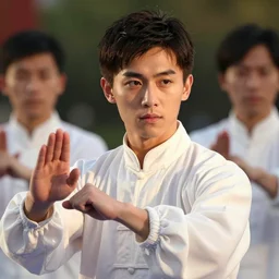 high school uniform tai chi master handsome features young man, attractive face, good looking, high details, colorful palette, masterpiece, ilya kuvshinov, loish, james jean, shintaro kago, ruan jia, volumetric shading ilumination, ambient light