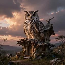 epic fantasy landscape, owl house, beautiful sky by Cyril Aquasixio Rolando, Cyril Rolando,