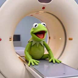 screaming Kermit the Frog trapped inside an MRI machine