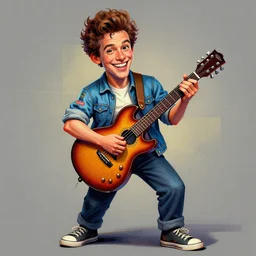 asymmetry!! random smiling funny guy with guitar, pop art, aesthetic art, 8 k, asymmetrical, high details, digital painting, concept art, smooth, beautiful, full body perfect, sharp focus, illustration, intricate, art by arstation and mimmo rotella, pixels art by paul robertson