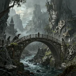 Bridge in the Mines of Moria, detailed matte painting, cinematic, Alan Lee, Artstation