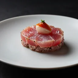 food photography, michelin star food, best chef, plate art of tuna terrine side view high, cinematic studio lighting