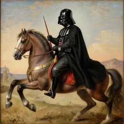 darth vader riding a horse, highly detailed renaissance painting